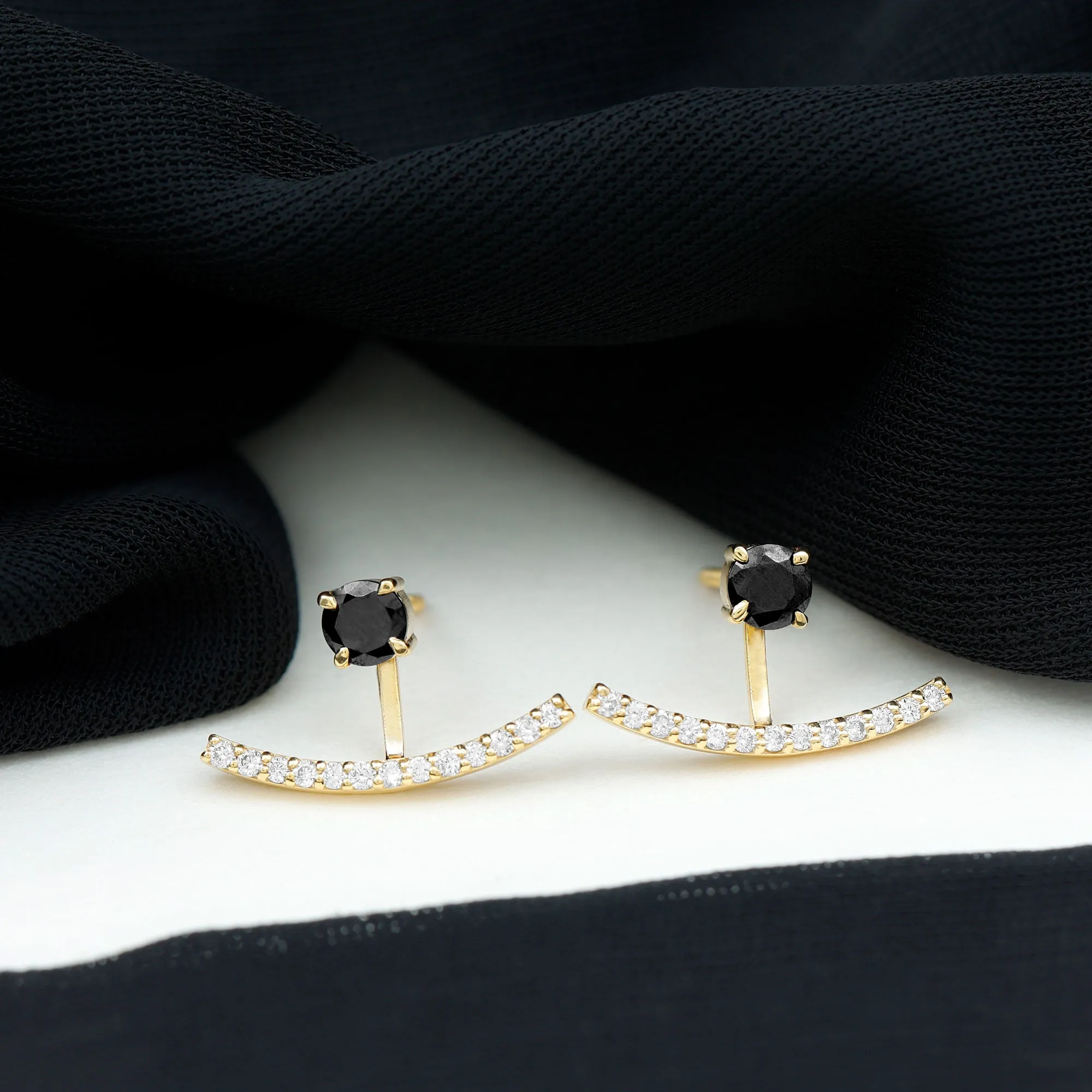 1 CT Classic Black Spinel Jacket Earrings with Diamond Stones