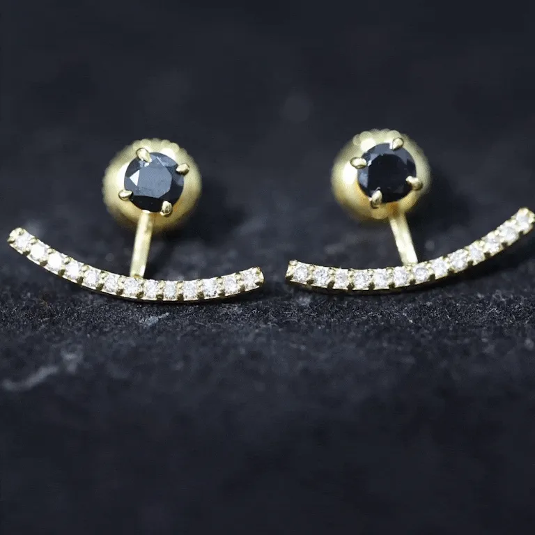 1 CT Classic Black Spinel Jacket Earrings with Diamond Stones