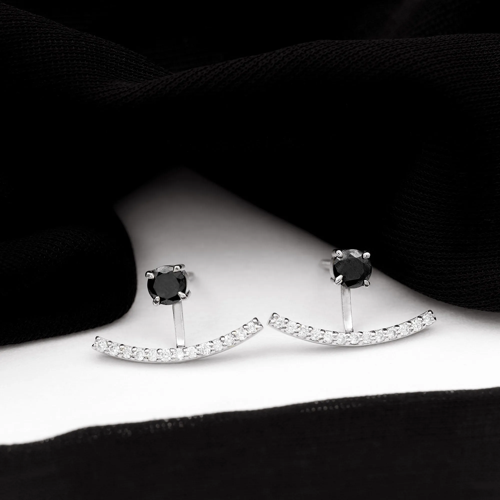 1 CT Classic Black Spinel Jacket Earrings with Diamond Stones