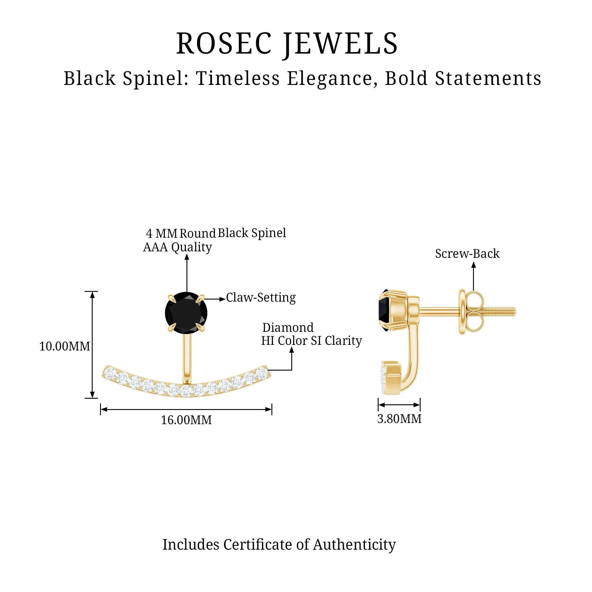 1 CT Classic Black Spinel Jacket Earrings with Diamond Stones