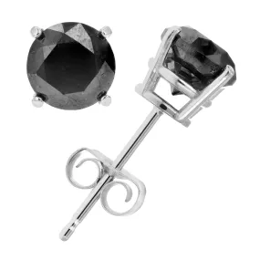 1 cttw Black Diamond Stud Earrings .925 Sterling Silver Round with Push Backs