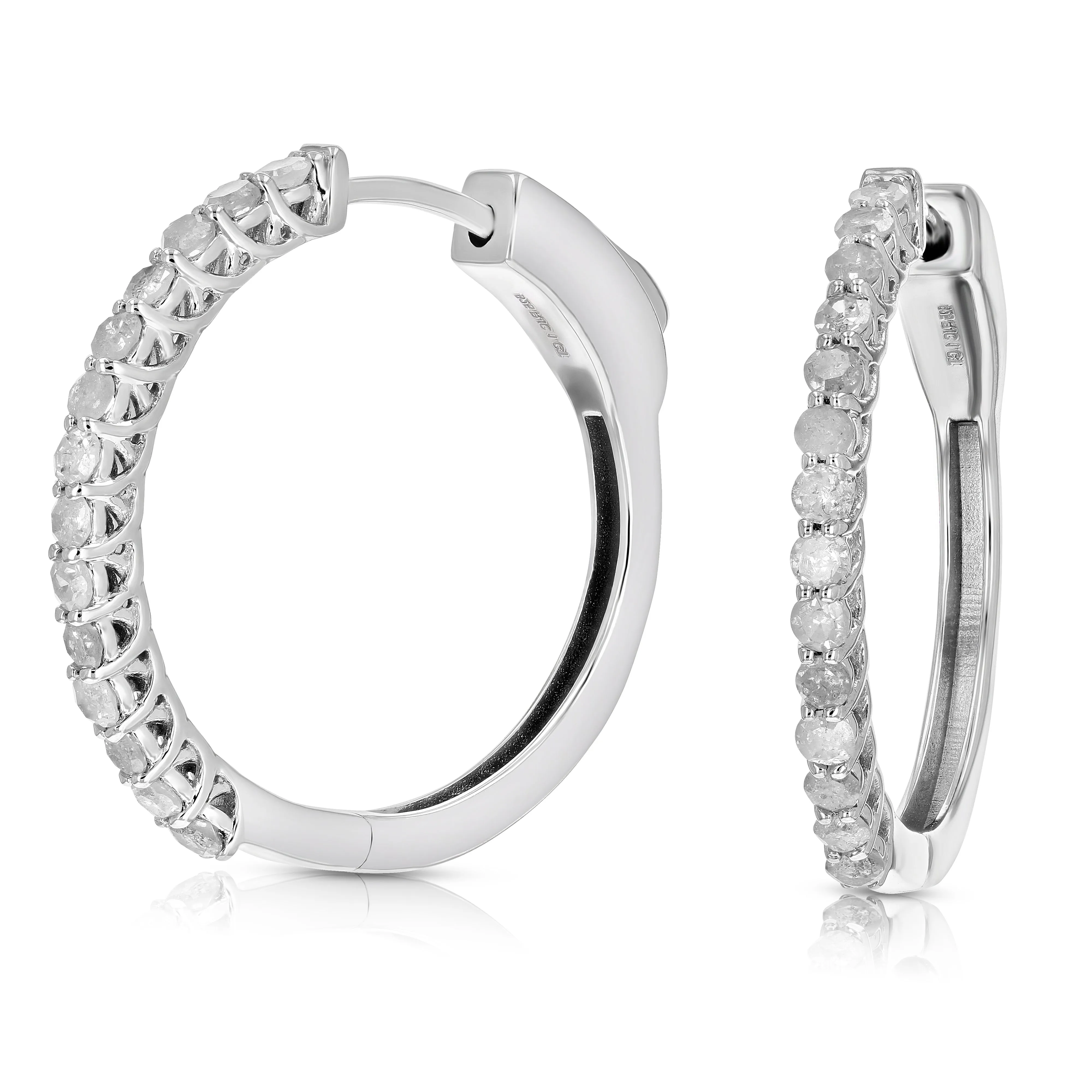 1 cttw Diamond Hoop Earrings .925 Sterling Silver 28 Stones Dangle 1 Inch