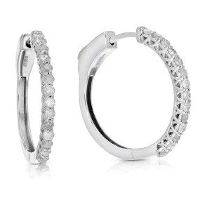 1 cttw Diamond Hoop Earrings .925 Sterling Silver 28 Stones Dangle 1 Inch