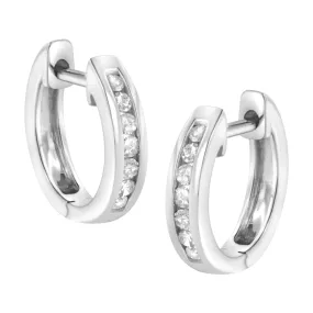 10K White Gold 1/4 cttw Channel Set Round-Cut Diamond Hoop Earrings (I-J Color, I3 Clarity)