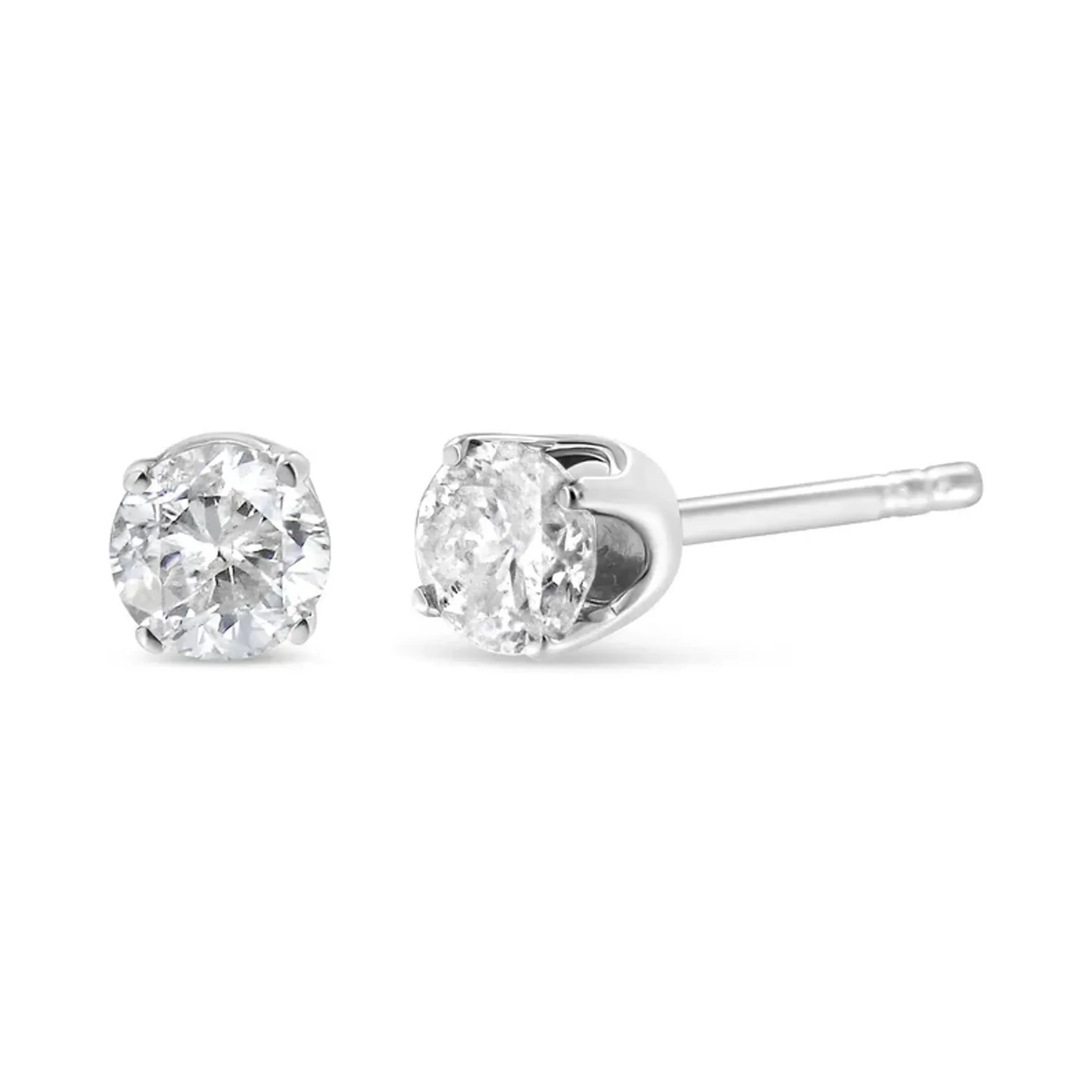 10K White Gold 1/4 Cttw Round Brilliant-Cut Near Colorless Near Colorless Diamond Classic 4-Prong Stud Earrings (I-J Color, I1-I2 Clarity)