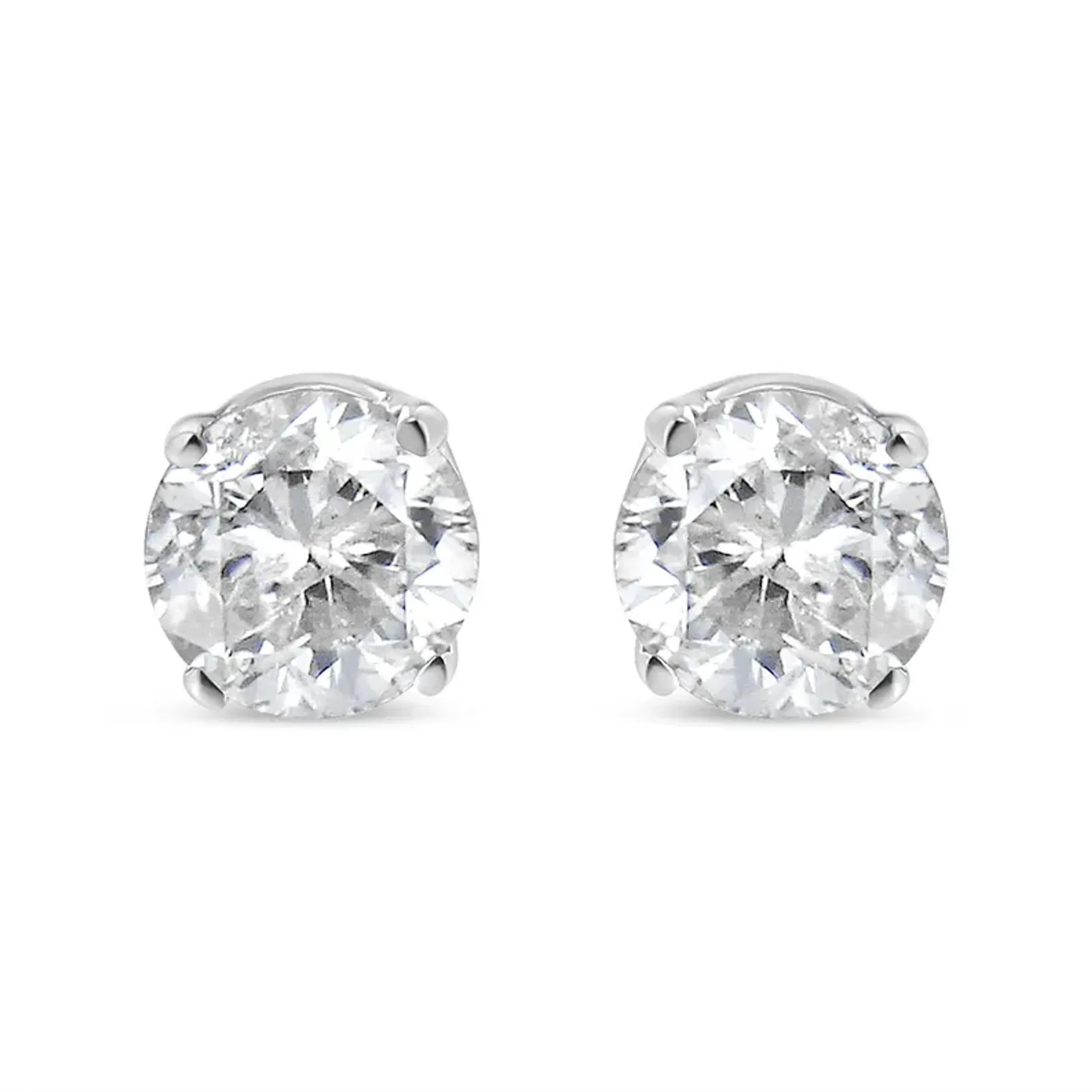 10K White Gold 1/4 Cttw Round Brilliant-Cut Near Colorless Near Colorless Diamond Classic 4-Prong Stud Earrings (I-J Color, I1-I2 Clarity)