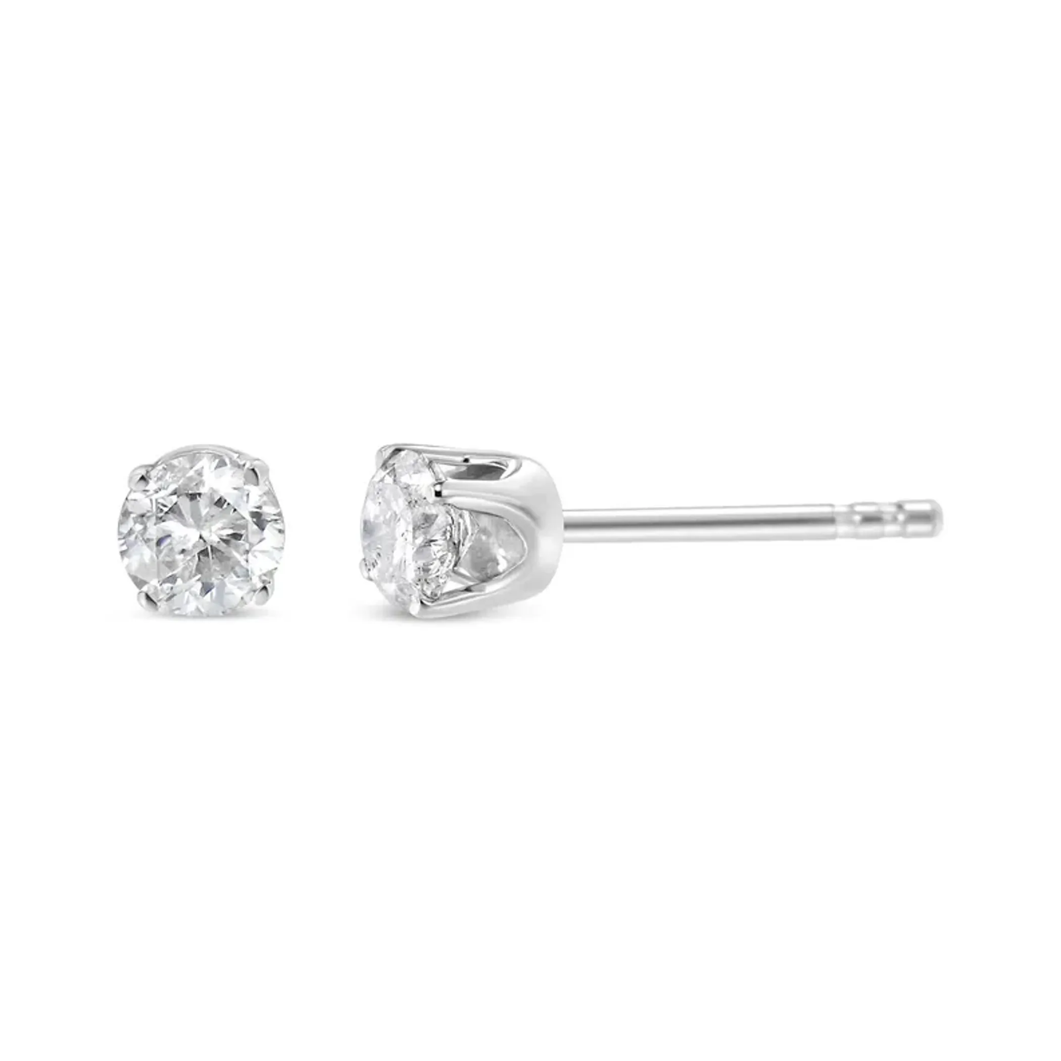 10K White Gold 1/4 Cttw Round Brilliant-Cut Near Colorless Near Colorless Diamond Classic 4-Prong Stud Earrings (I-J Color, I1-I2 Clarity)