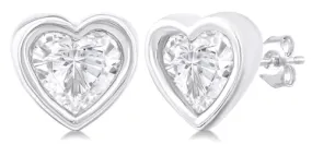 10K White Gold Petite Bezel Set Heart Shape Diamond Fashion Stud Earrings, 0.20Carat TW