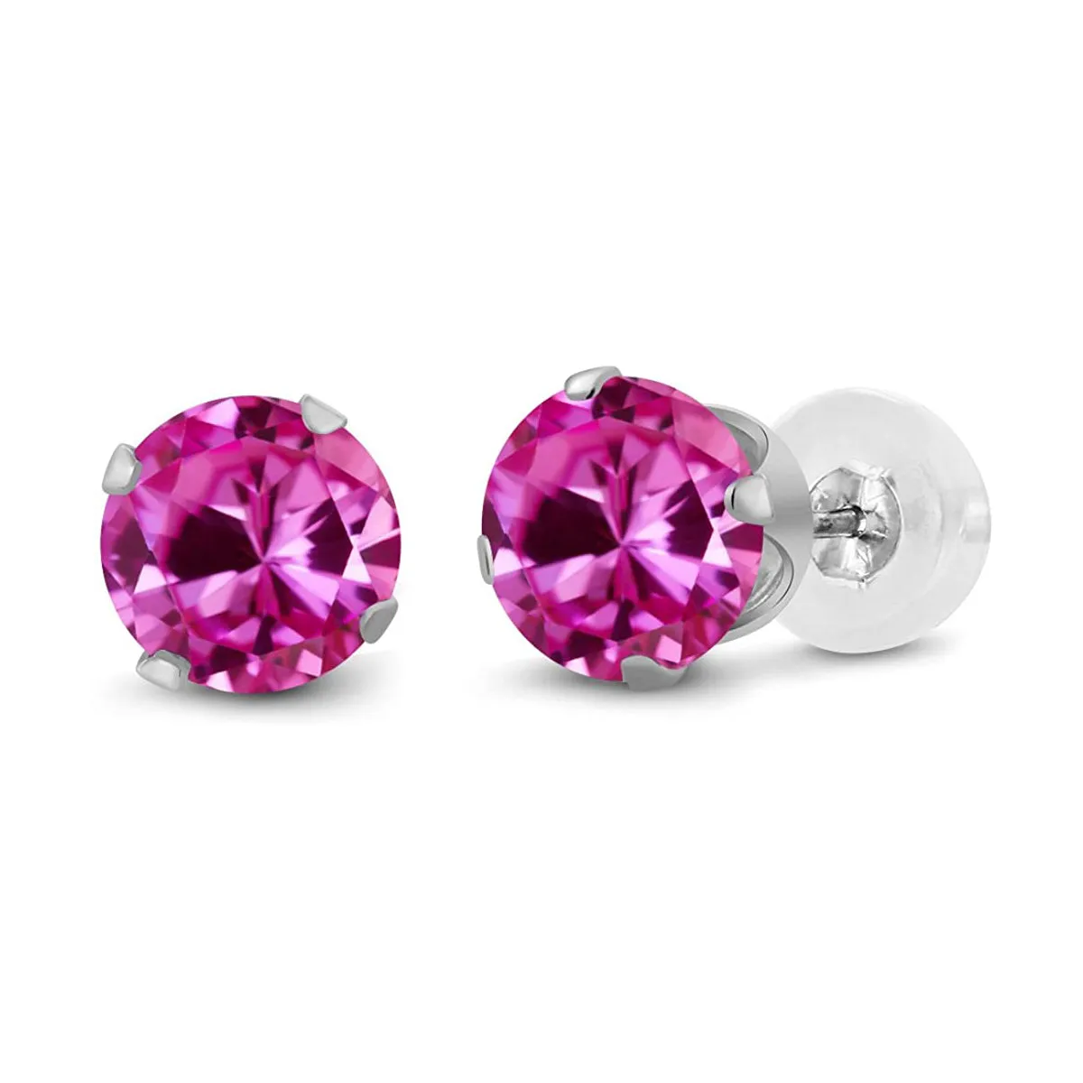 10k White Gold Plated 1/2 Carat Round Created Pink Sapphire Stud Earrings