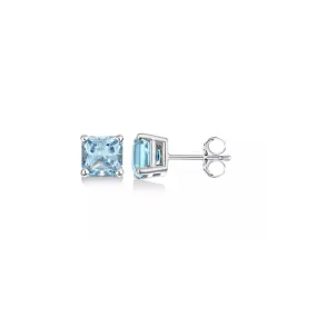 10k White Gold Plated 2 Ct Created Light Blue Sapphire Princess Cut Stud Earrings