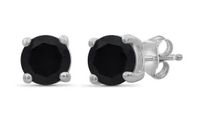 10k White Gold Plated Created Black Sapphire 2Ct Round Stud Earrings