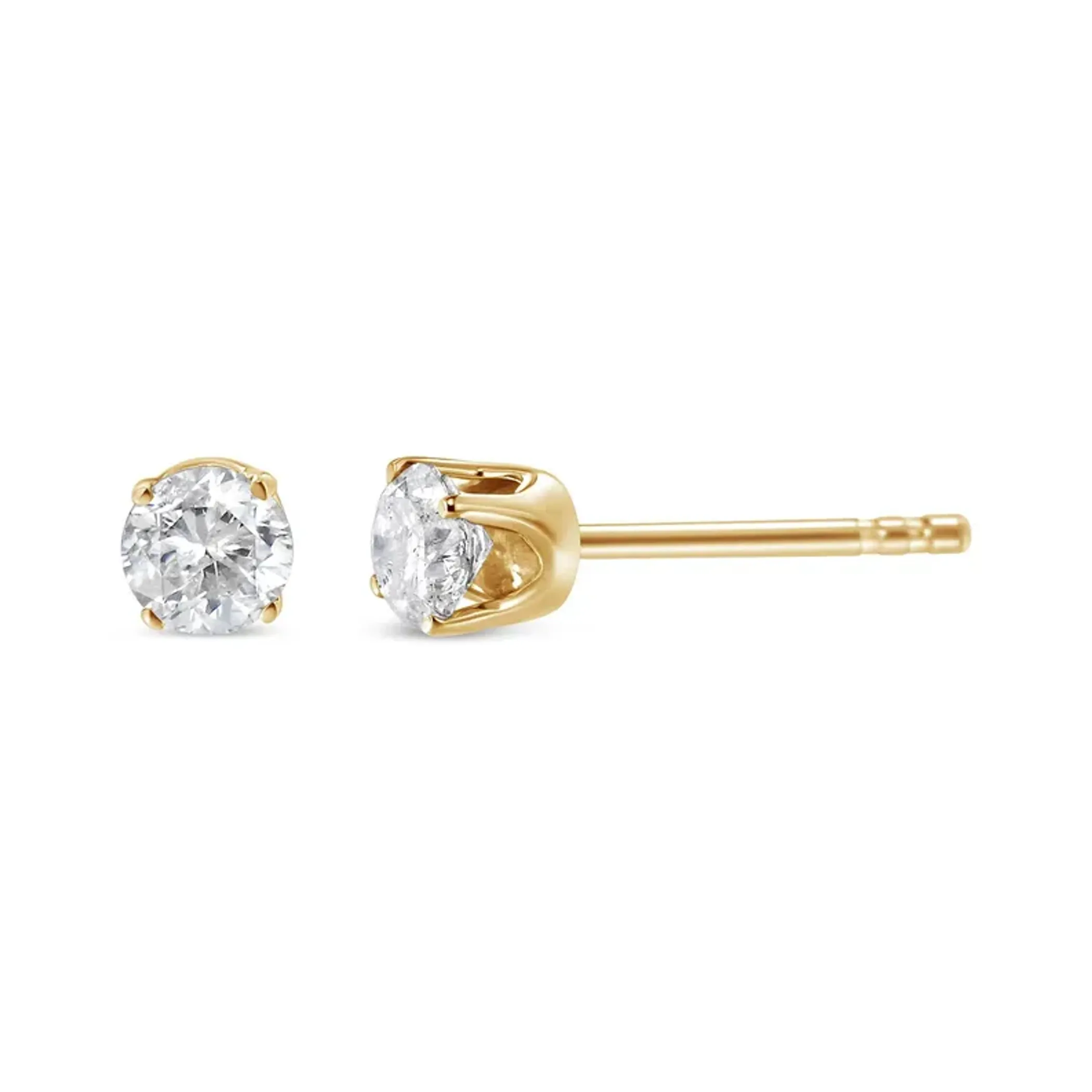 10K Yellow Gold 1/6 Cttw Round Brilliant-Cut Diamond Classic 4-Prong Stud Earrings (K-L Color, I1-I2 Clarity)