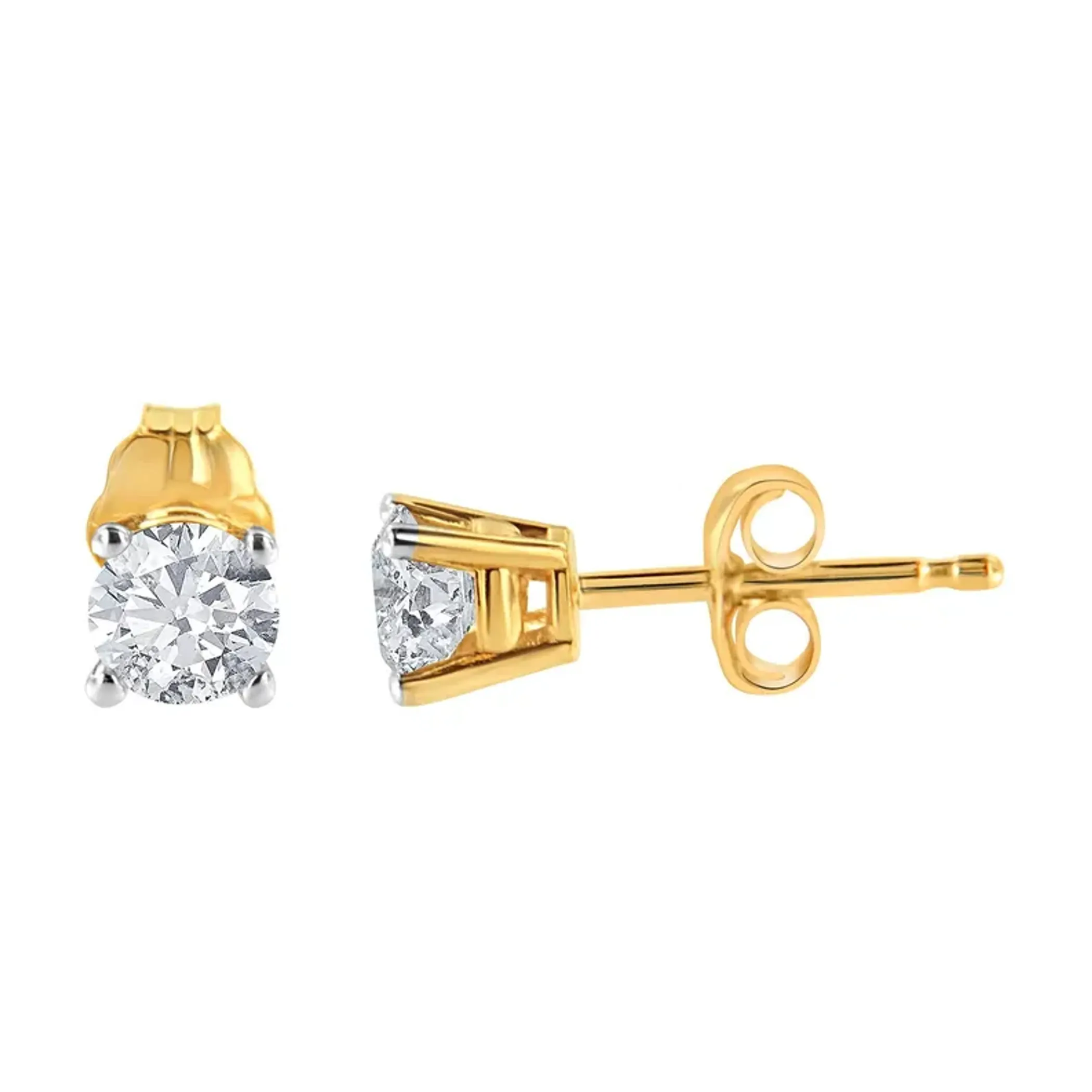 10K Yellow Gold 1/6 Cttw Round Brilliant-Cut Diamond Classic 4-Prong Stud Earrings (K-L Color, I1-I2 Clarity)