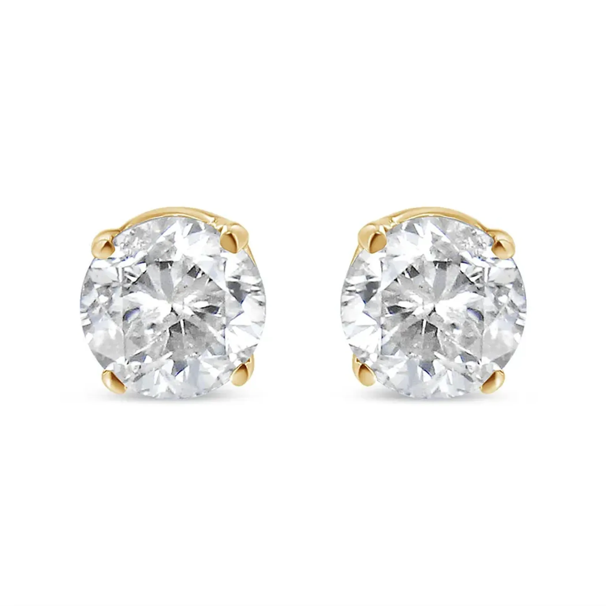 10K Yellow Gold 1/6 Cttw Round Brilliant-Cut Diamond Classic 4-Prong Stud Earrings (K-L Color, I1-I2 Clarity)