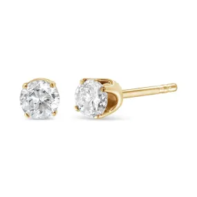 10K Yellow Gold 1/6 Cttw Round Brilliant-Cut Diamond Classic 4-Prong Stud Earrings (K-L Color, I1-I2 Clarity)