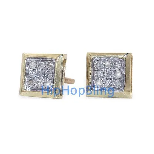 10k Yellow Gold Box .05 Carat Diamond Micro Pave Earrings