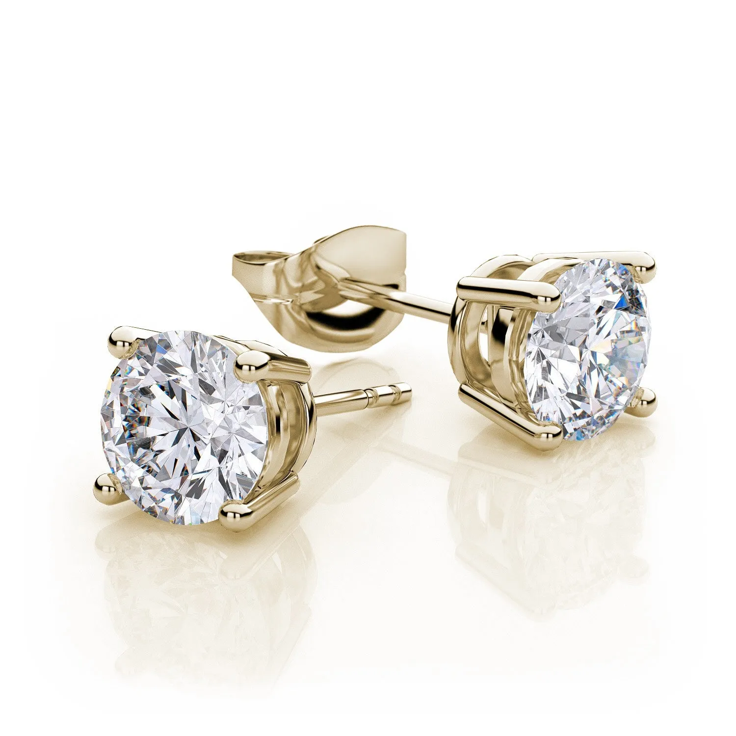 10k Yellow Gold  Created White Sapphire 1 Carat Round Stud Earrings Plated