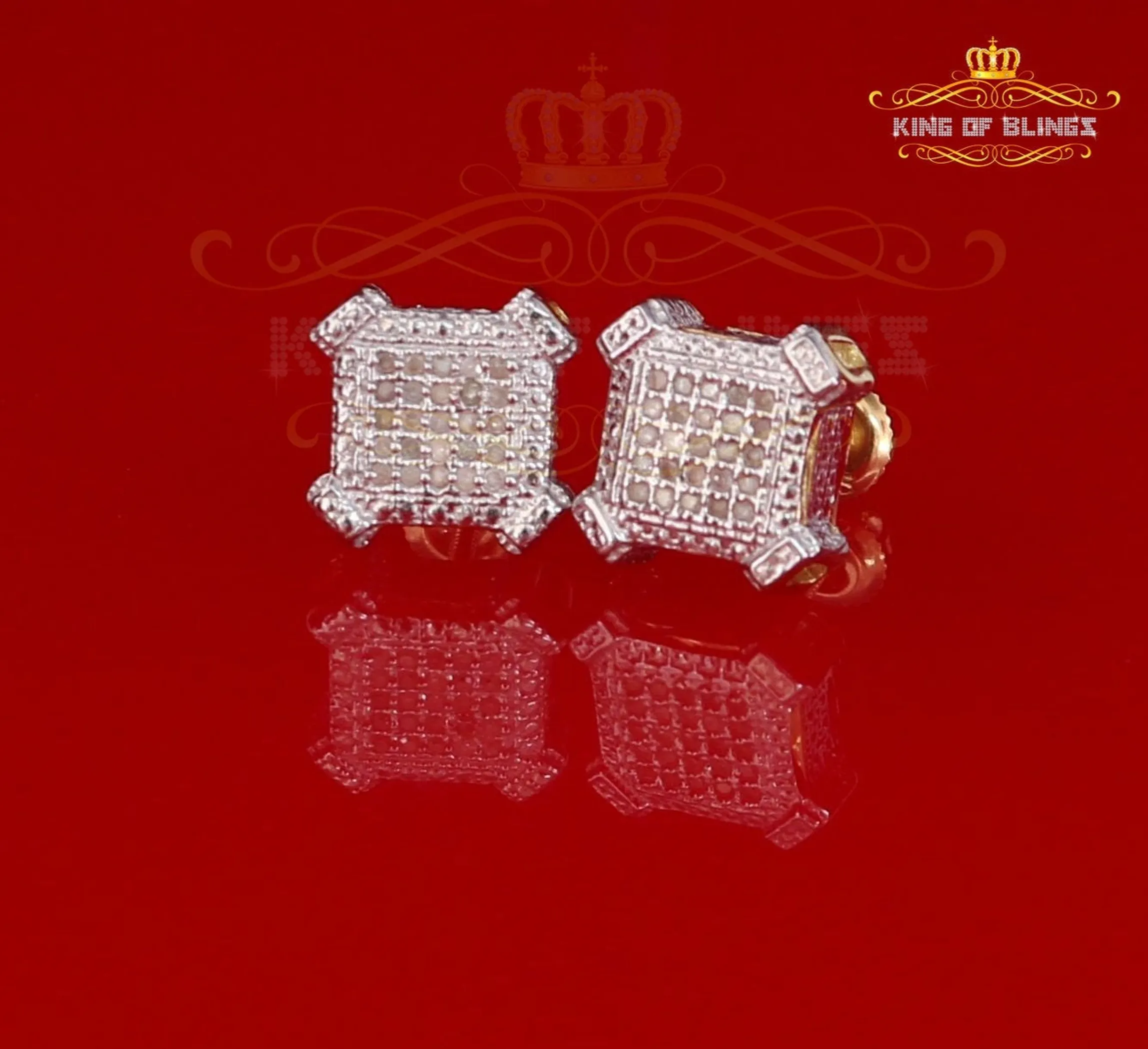 10K Yellow Gold Finish Real Diamond CT Men's/Women's Stud Silver Earrings