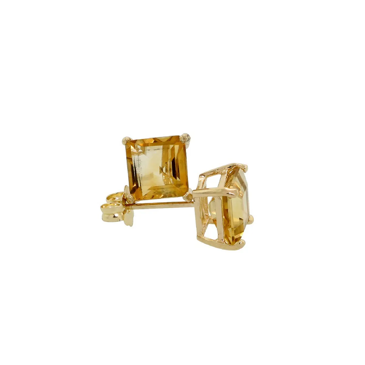 10k Yellow Gold Plated 2 Carat Square Created Citrine Sapphire Stud Earrings