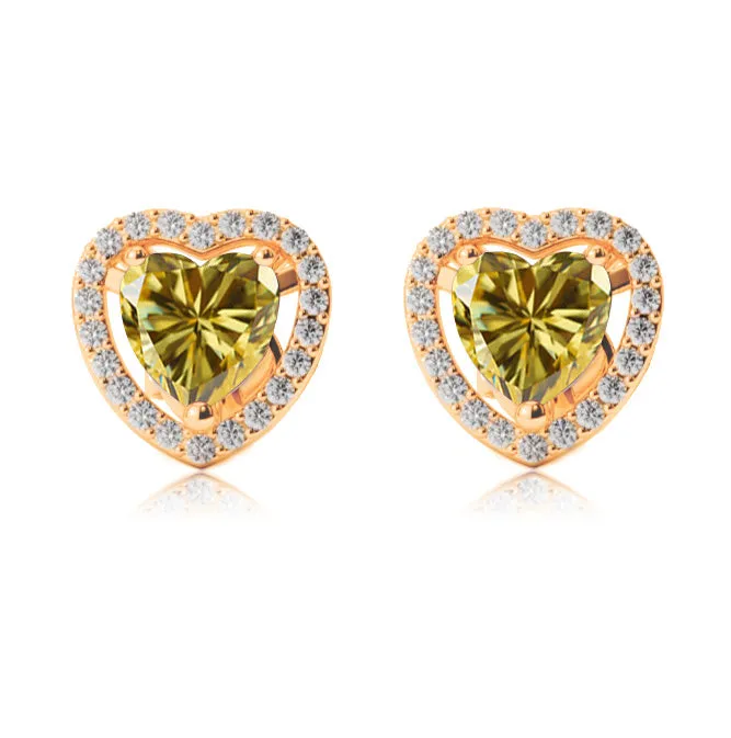 10k Yellow Gold Plated 2 Ct Created Halo Heart Yellow Sapphire Stud Earrings