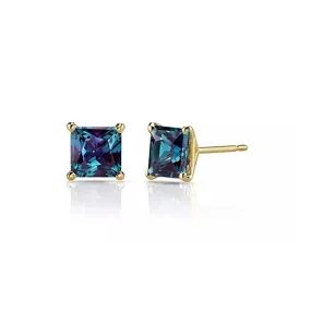 10k Yellow Gold Plated 3 Ct Princess Cut Created Alexandrite Sapphire Stud Earrings