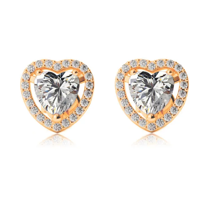 10k Yellow Gold Plated 4 Ct Created Halo Heart White Sapphire Stud Earrings