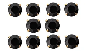 10k Yellow Gold Plated Created Black Sapphire 1/2 Carat Round Pack of Five Stud Earrings