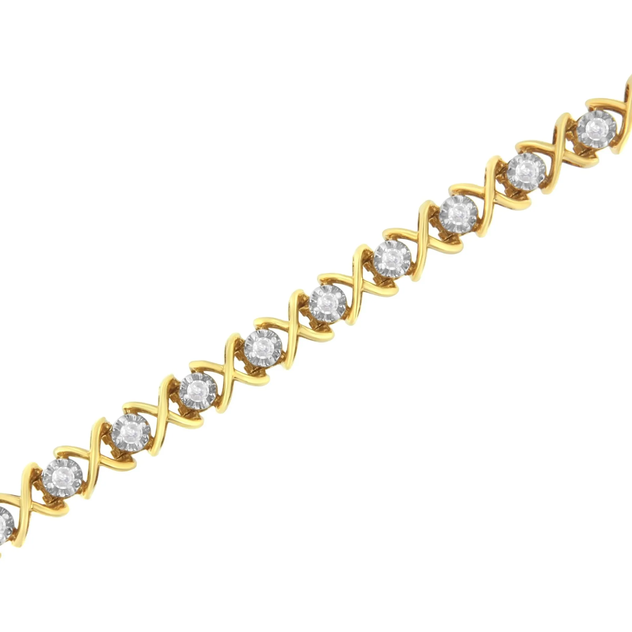 10K Yellow Gold Plated Sterling Silver 1 cttw Diamond Link Bracelet (J-K Clarity, I1-I2 Color) - Size 7"