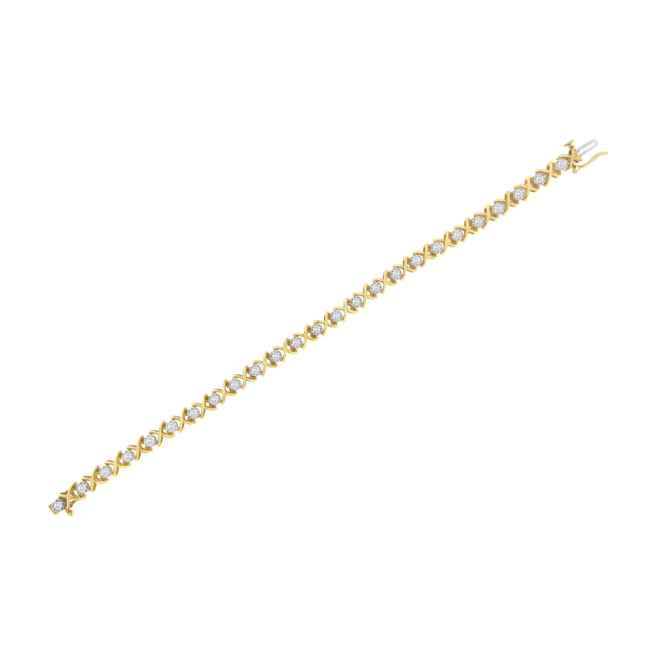 10K Yellow Gold Plated Sterling Silver 1 cttw Diamond Link Bracelet (J-K Clarity, I1-I2 Color) - Size 7"