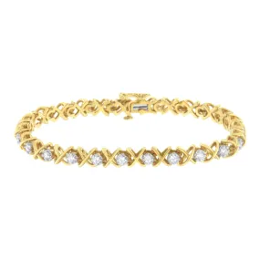 10K Yellow Gold Plated Sterling Silver 1 cttw Diamond Link Bracelet (J-K Clarity, I1-I2 Color) - Size 7"