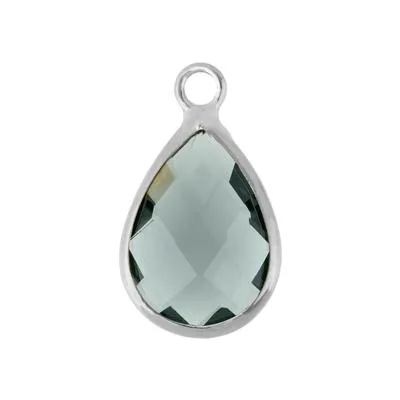 10x14mm Oval Black Faceted Glass Charm with Silver Plating