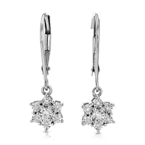 1/10 cttw 14 Stones Round Lab Grown Diamond Dangle Earrings .925 Sterling Silver Prong Set, 1 Inch