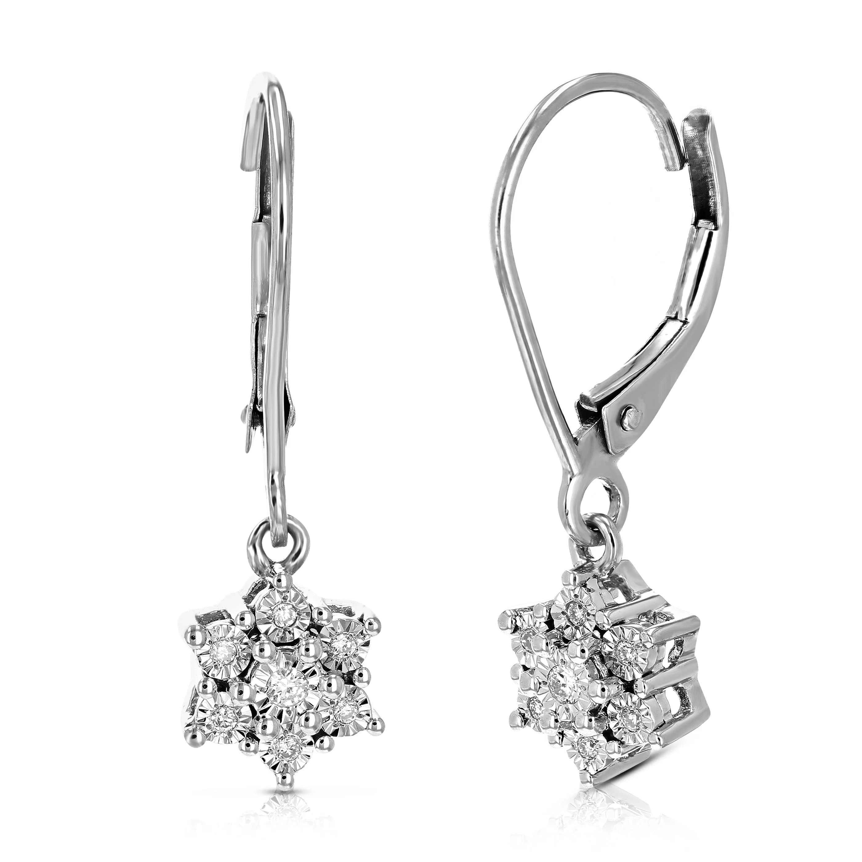 1/10 cttw 14 Stones Round Lab Grown Diamond Dangle Earrings .925 Sterling Silver Prong Set, 1 Inch