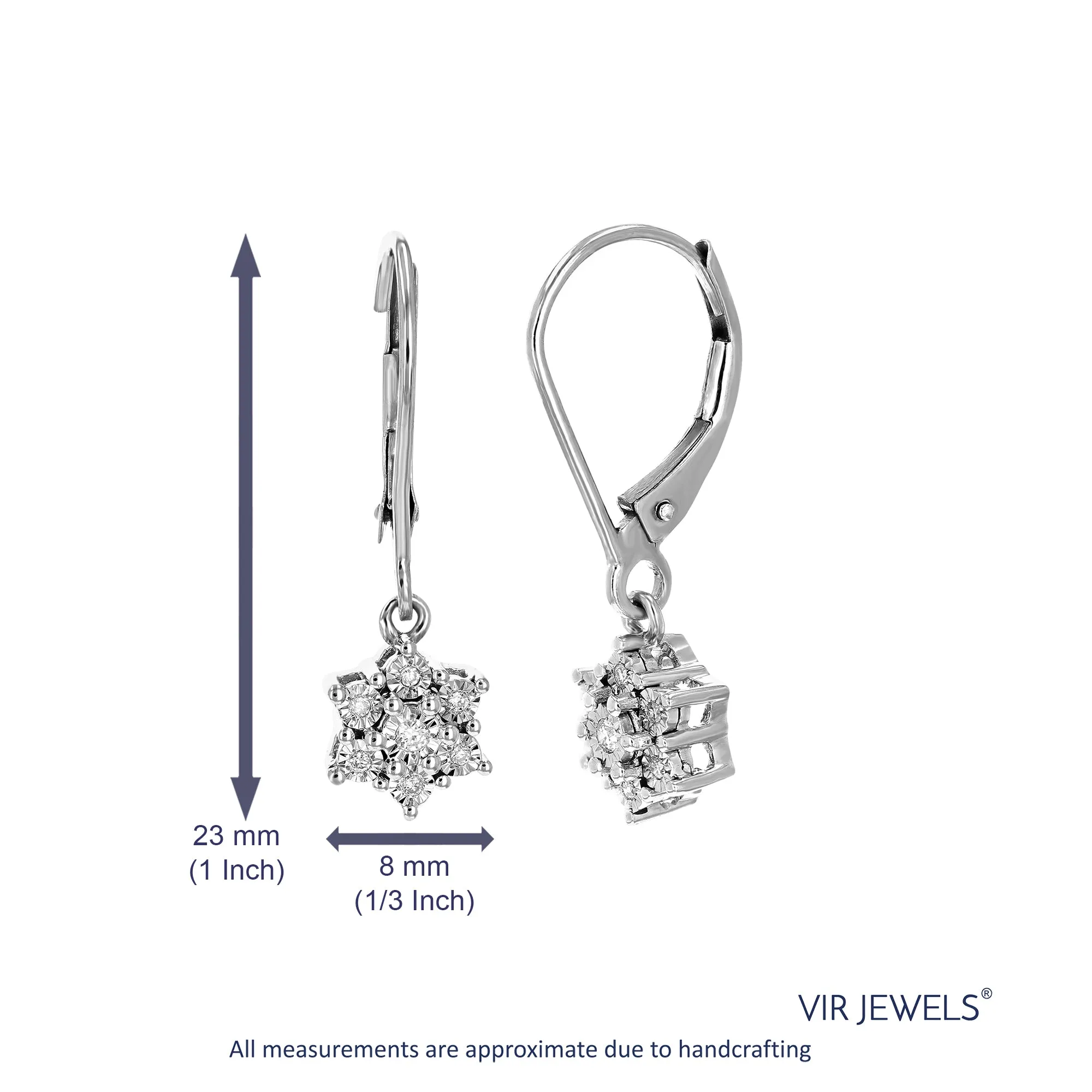 1/10 cttw 14 Stones Round Lab Grown Diamond Dangle Earrings .925 Sterling Silver Prong Set, 1 Inch