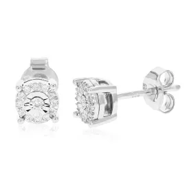 1/10 cttw 26 Stones Round Lab Grown Diamond Studs Earrings .925 Sterling Silver Prong Set 1/4 Inch