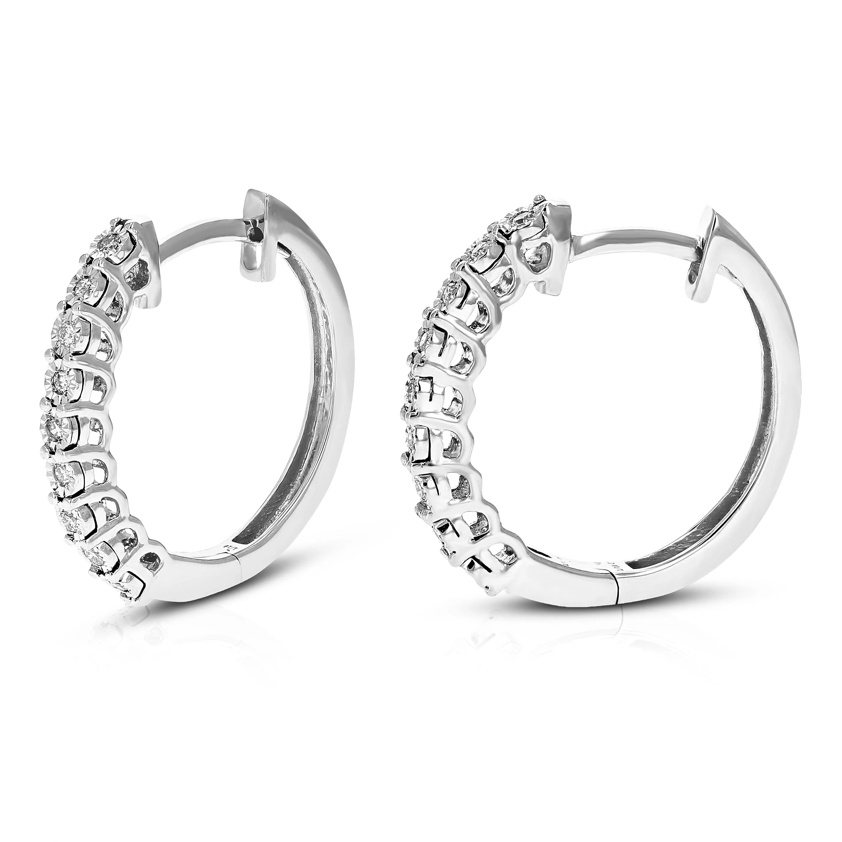 1/10 cttw Round Cut Lab Grown Diamond Hoop Earrings in .925 Sterling Silver Prong Set 2/3 Inch