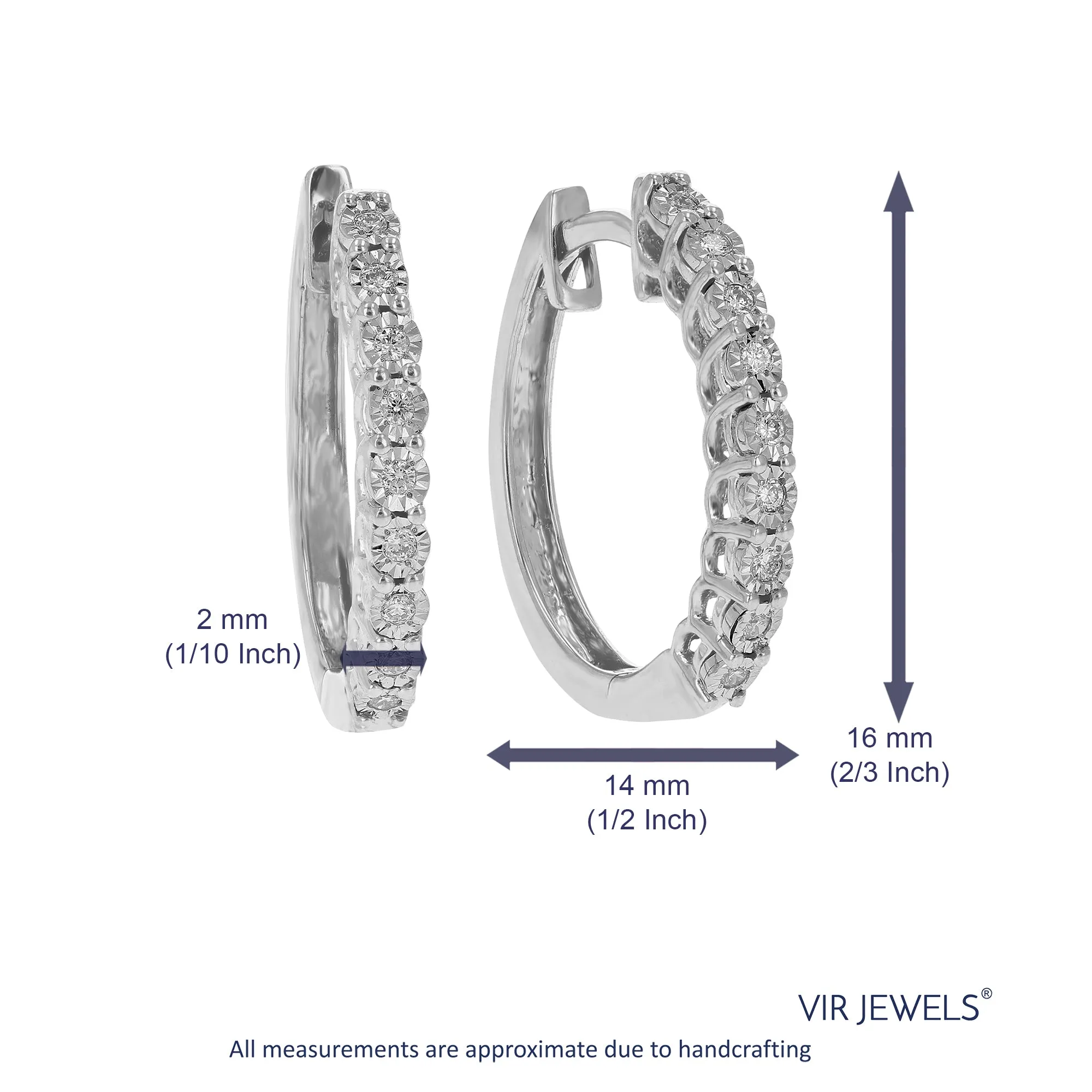 1/10 cttw Round Cut Lab Grown Diamond Hoop Earrings in .925 Sterling Silver Prong Set 2/3 Inch