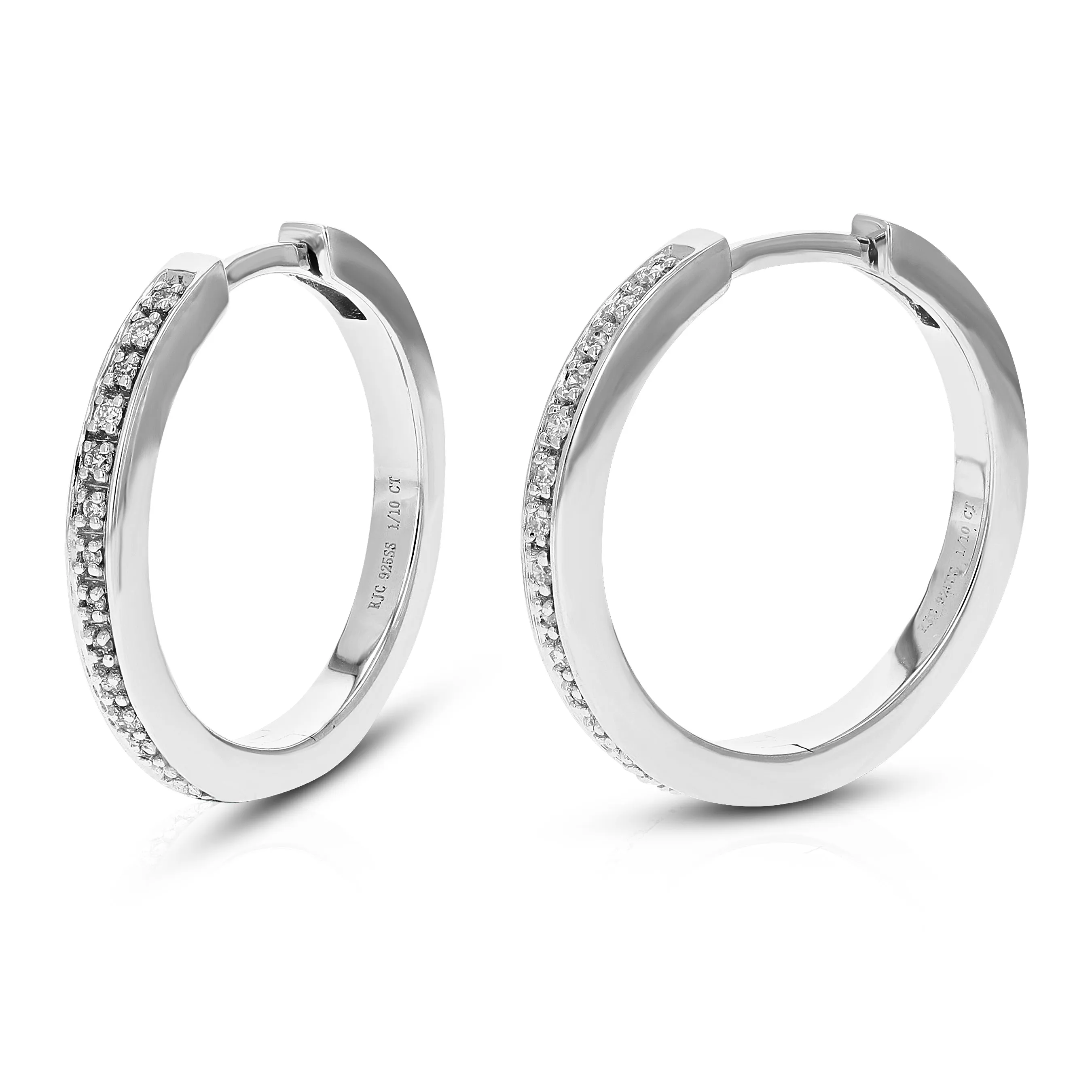 1/10 cttw Round Cut Lab Grown Diamond Prong Set Hoop Earrings in .925 Sterling Silver 3/4 Inch