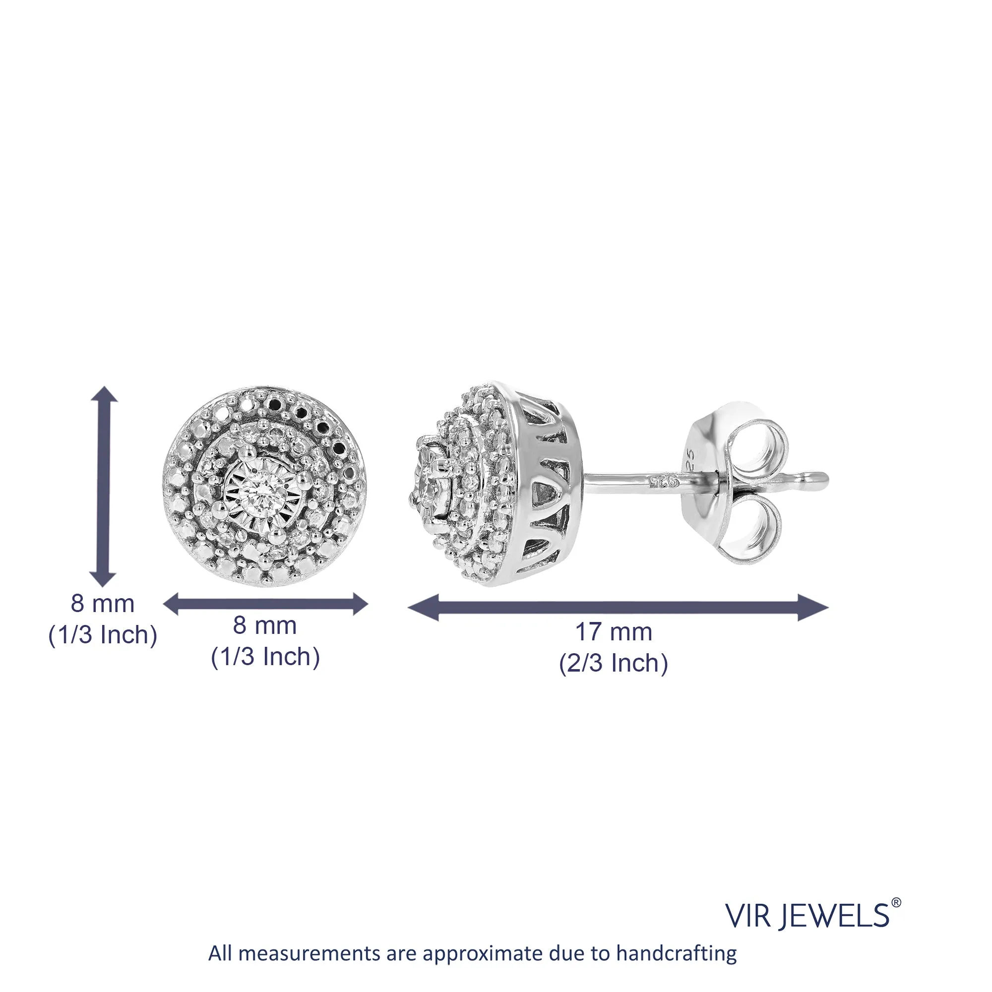 1/10 cttw Round Cut Lab Grown Diamonds Stud Earrings in .925 Sterling Silver Beautiful Prong Settings