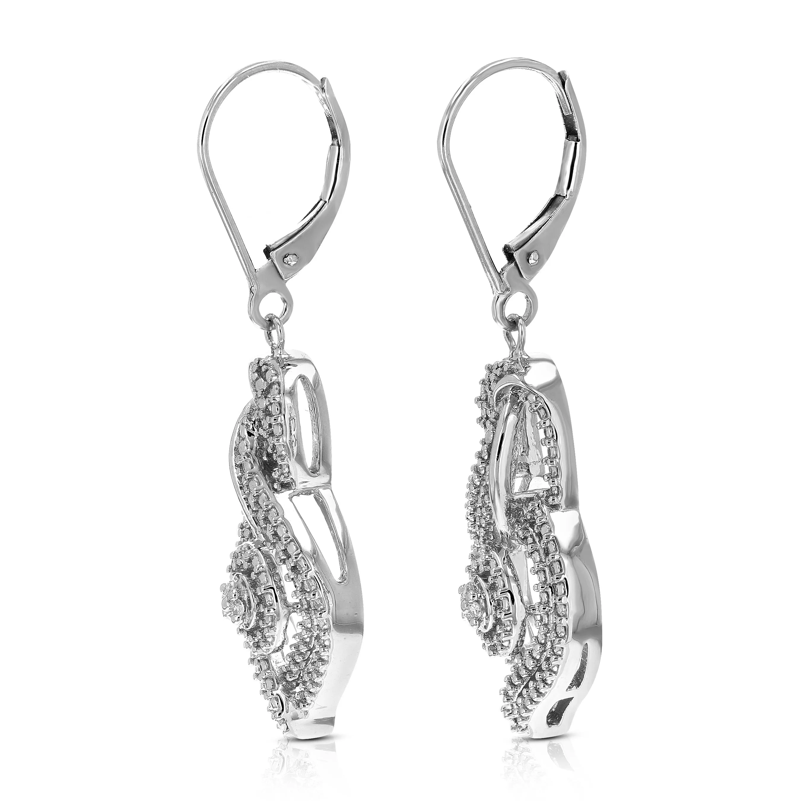 1/10 cttw Round Lab Grown Diamond Dangle Earrings .925 Sterling Silver Prong Set 1 2/3 Inch