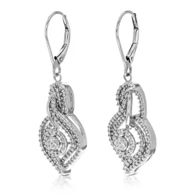 1/10 cttw Round Lab Grown Diamond Dangle Earrings .925 Sterling Silver Prong Set 1 2/3 Inch