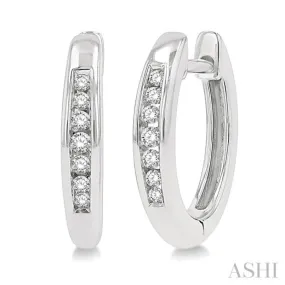 1/10 ctw Inlay Round Cut Diamond Huggie Earrings in 10K White Gold