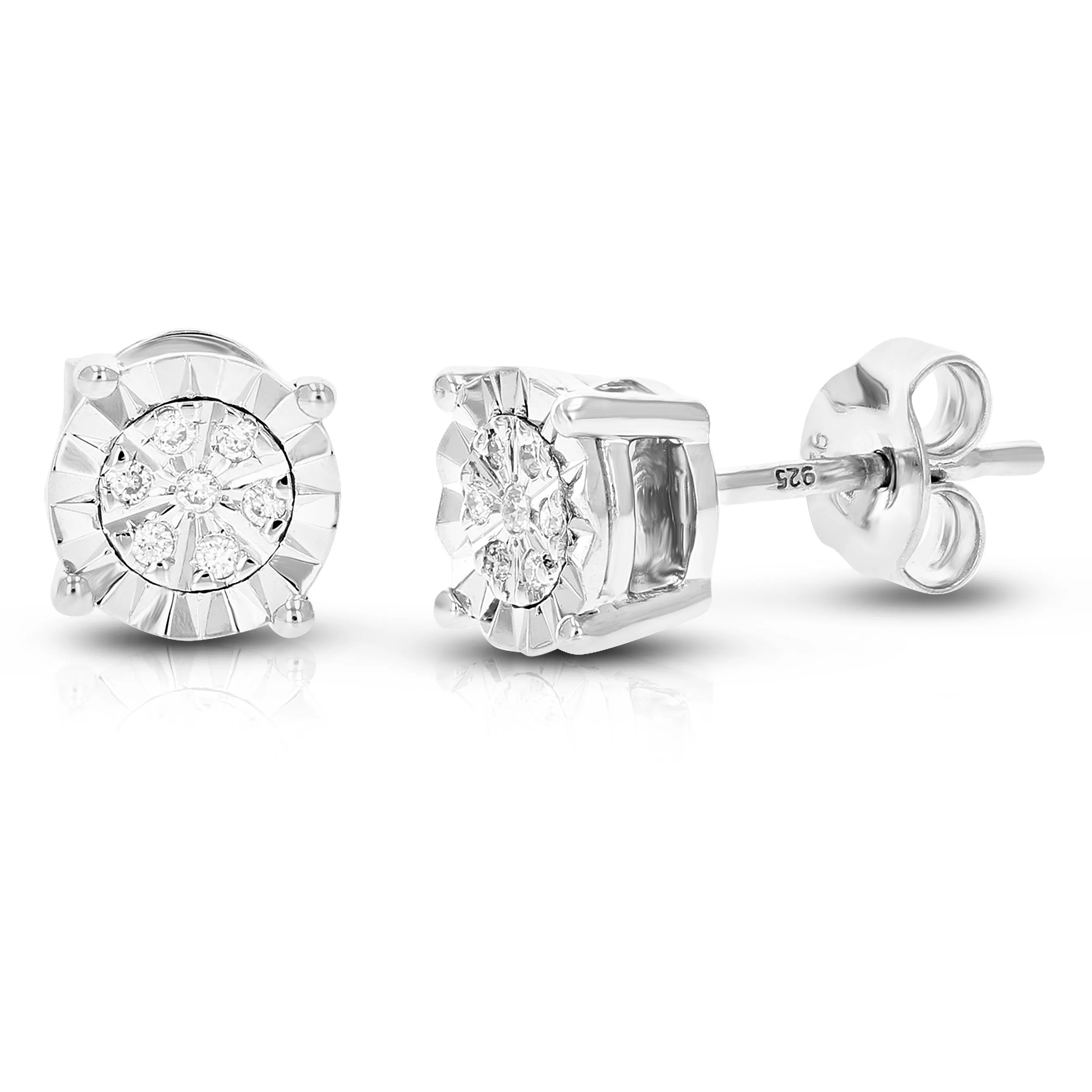 1/12 cttw 14 Stones Round Lab Grown Diamond Studs Earrings .925 Sterling Silver Prong Set Round Shape