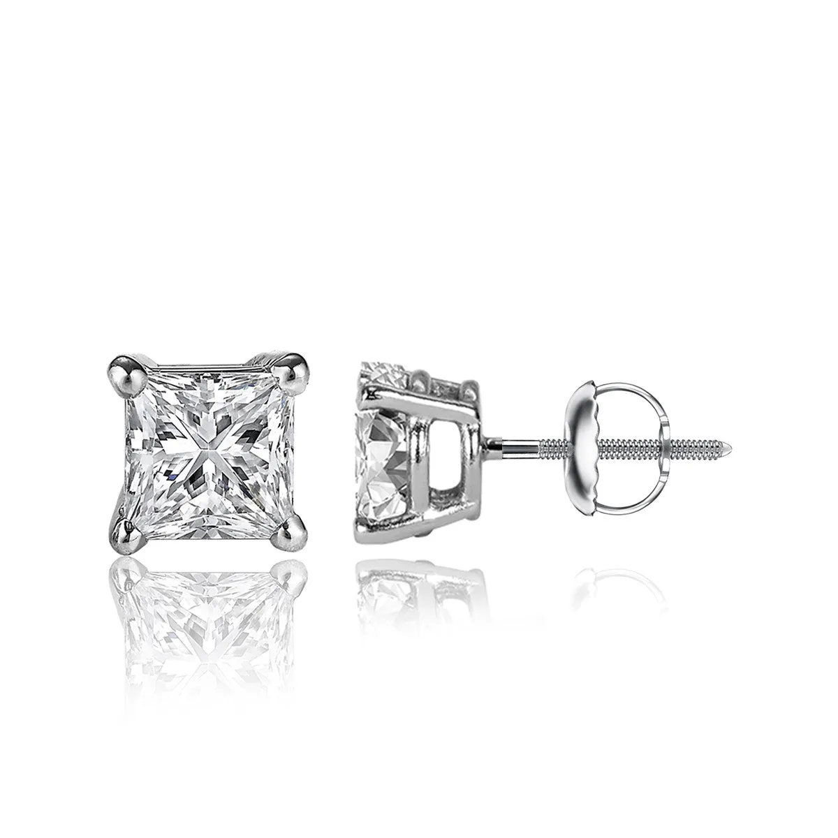 1/2 Carat Princess Cut 14K White Gold 4 Prong Basket Set Diamond Solitaire Stud Earrings (Classic Quality)