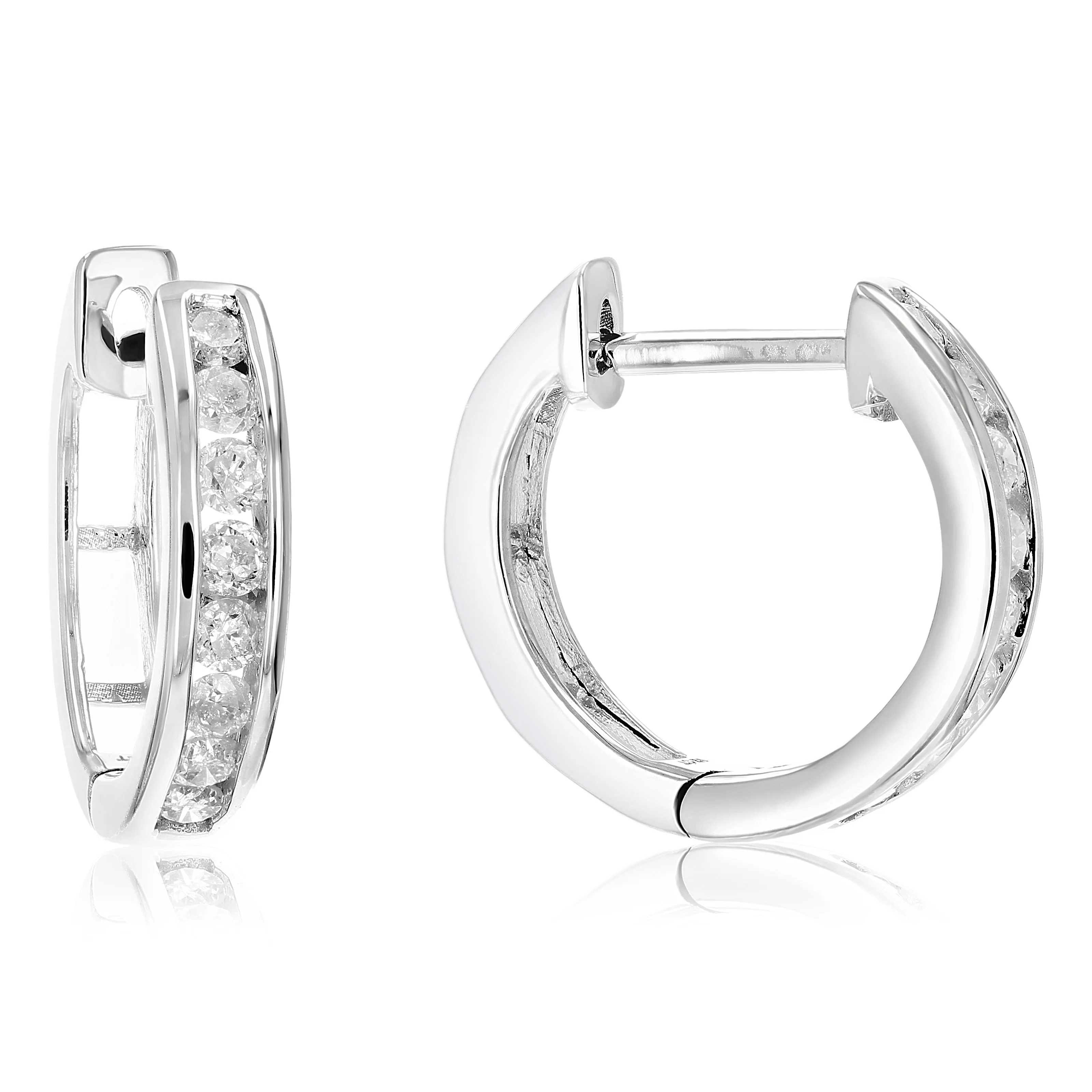 1/2 cttw Diamond Hoop Earrings .925 Sterling Silver 16 Stones Dangle 1/2 Inch