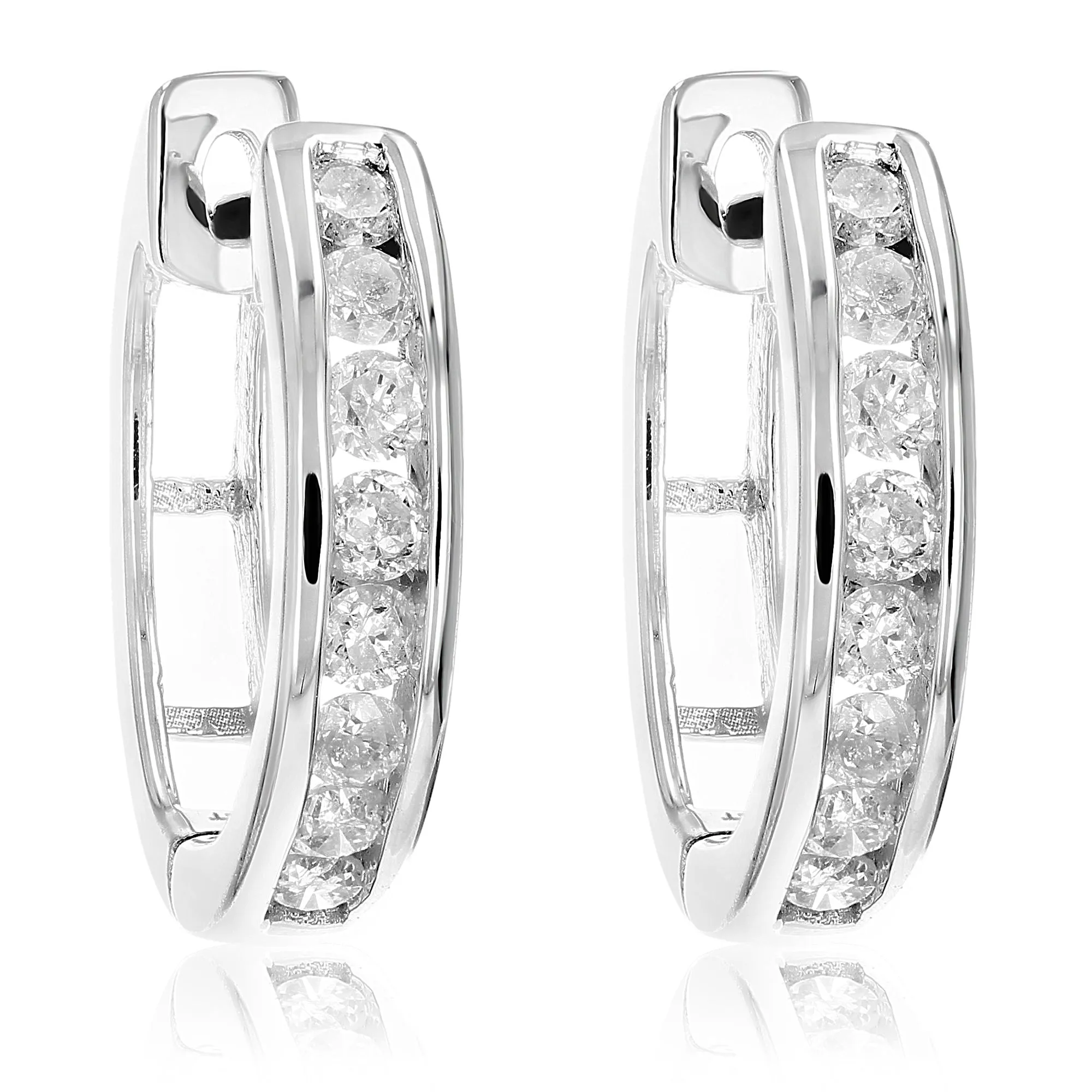 1/2 cttw Diamond Hoop Earrings .925 Sterling Silver 16 Stones Dangle 1/2 Inch