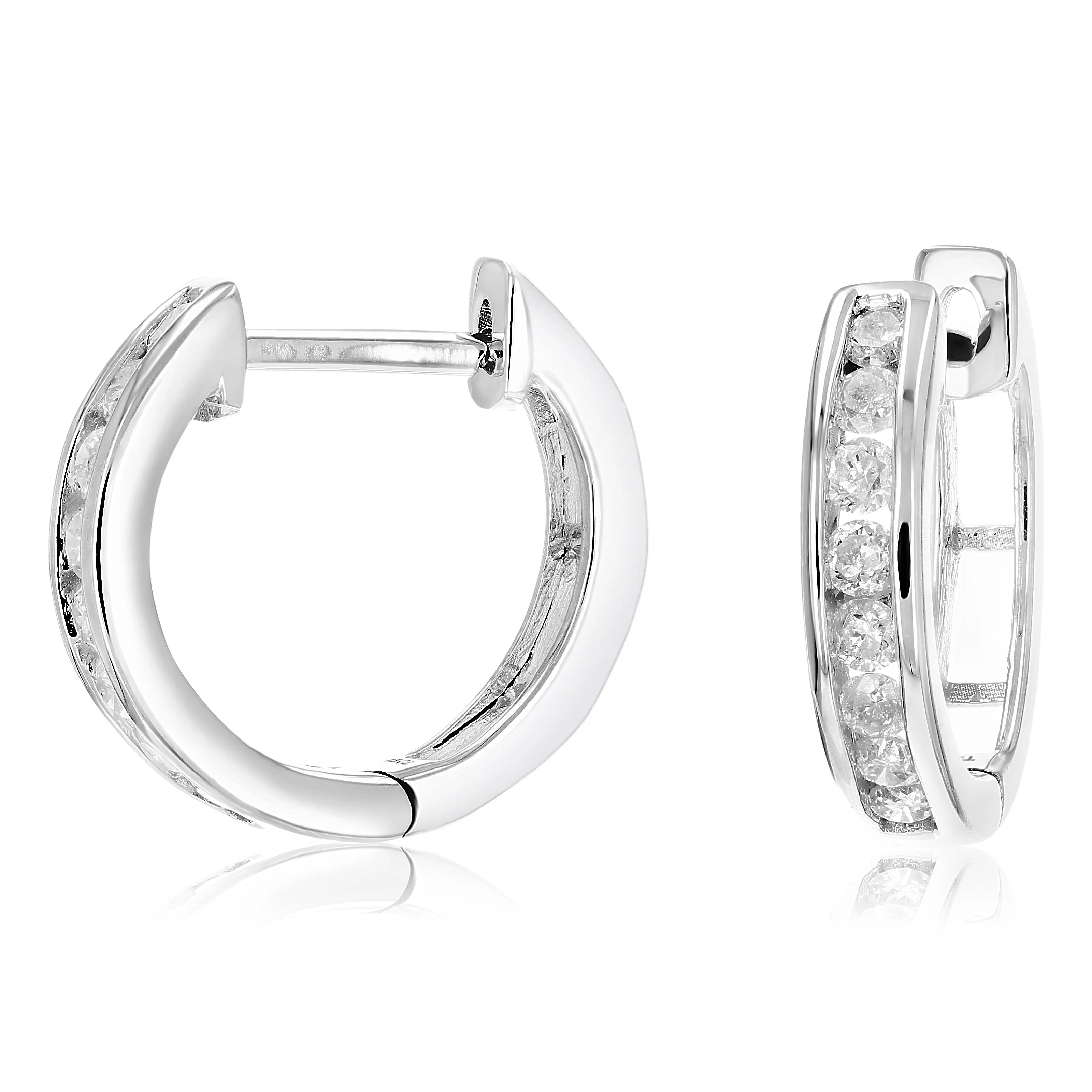 1/2 cttw Diamond Hoop Earrings .925 Sterling Silver 16 Stones Dangle 1/2 Inch