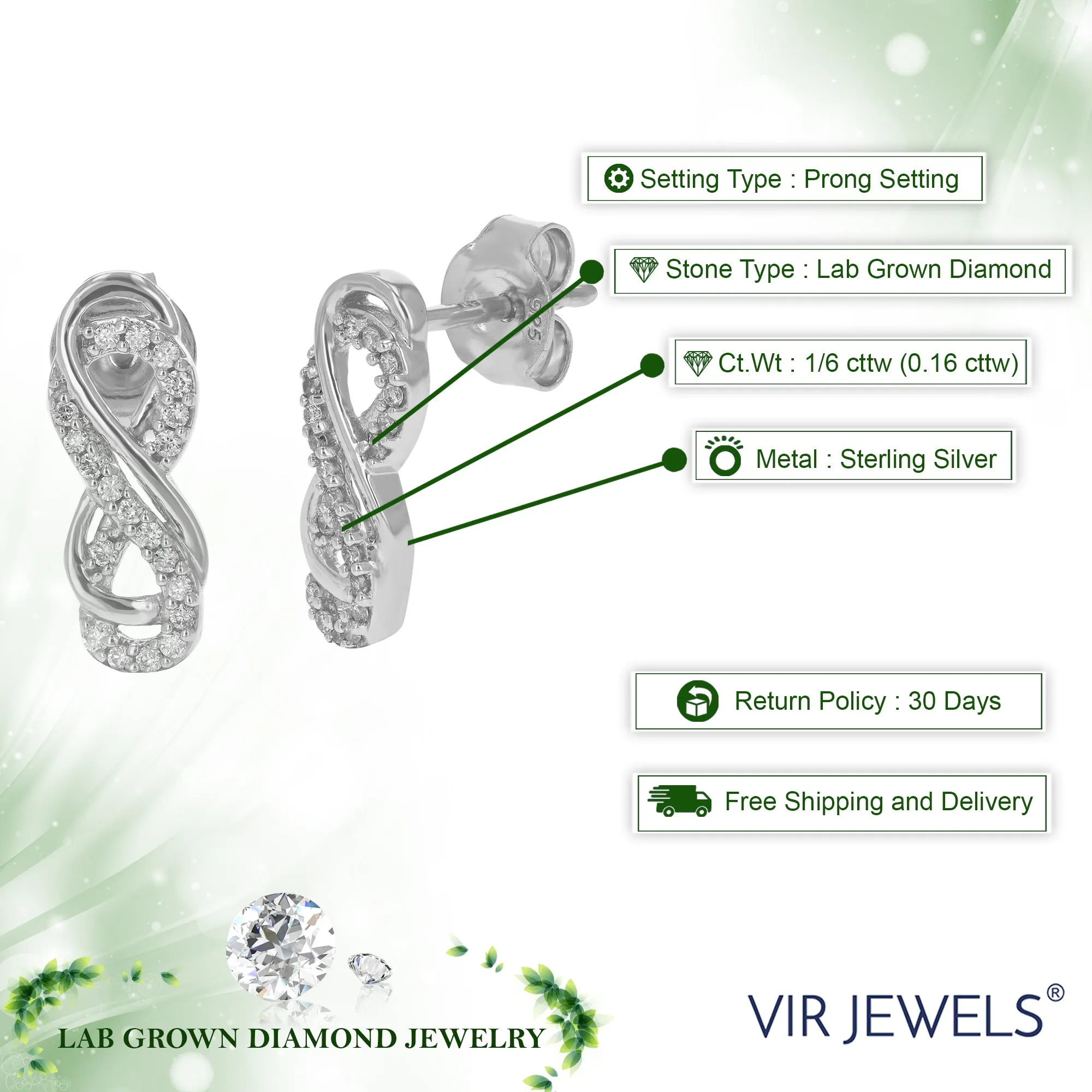 1/2 inch Dangles 1/6 cttw Round Lab Grown Diamond Earrings .925 Sterling Silver Prong Settings