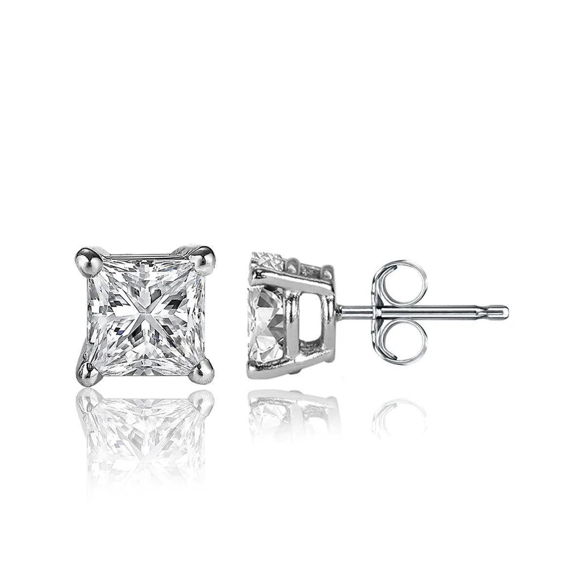 1/3 Carat Princess Cut 14K White Gold 4 Prong Basket Set Diamond Solitaire Stud Earrings (Classic Quality)