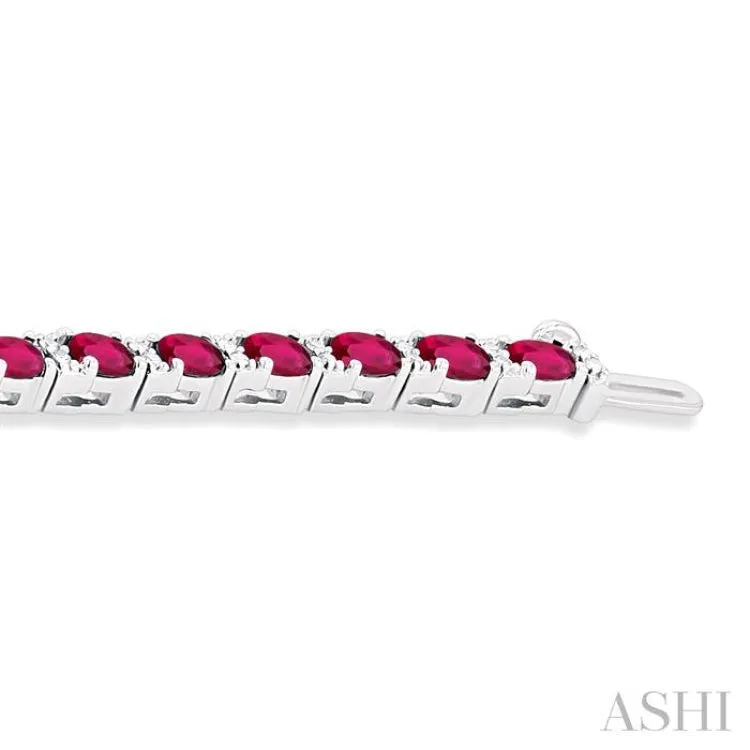 1/3 ctw Oval Cut 4X3MM Ruby and Round Cut Diamond Precious Bracelet in 14K White Gold